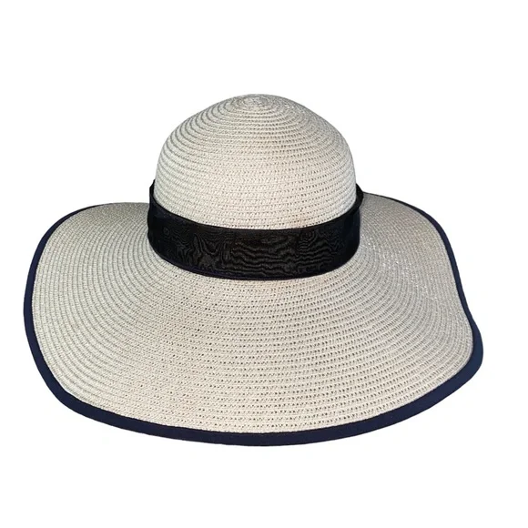 Accessories | Wide Brim Cream Black Straw Sun Hat | Poshmark display picture 2